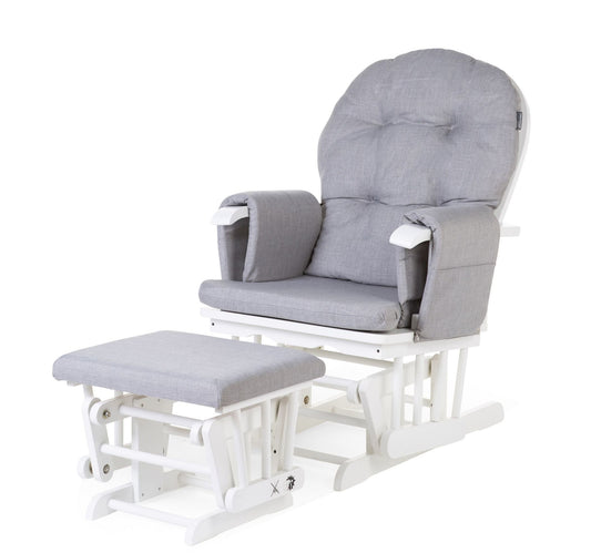 Gliding Chair Schommelstoel Rond Met Voetsteun - Hout Canvas - Grijs