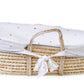 Moses Mand + Handvaten + Matras - Zacht Maïsschil - Naturel + Jersey Bekleding Gold Dots